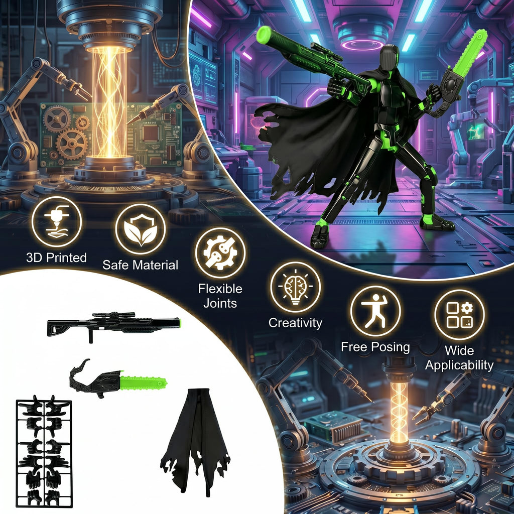 T13 3D Printed Action Figure - Assembled Titan 13 Figure with Wings, Weapons, and Poses