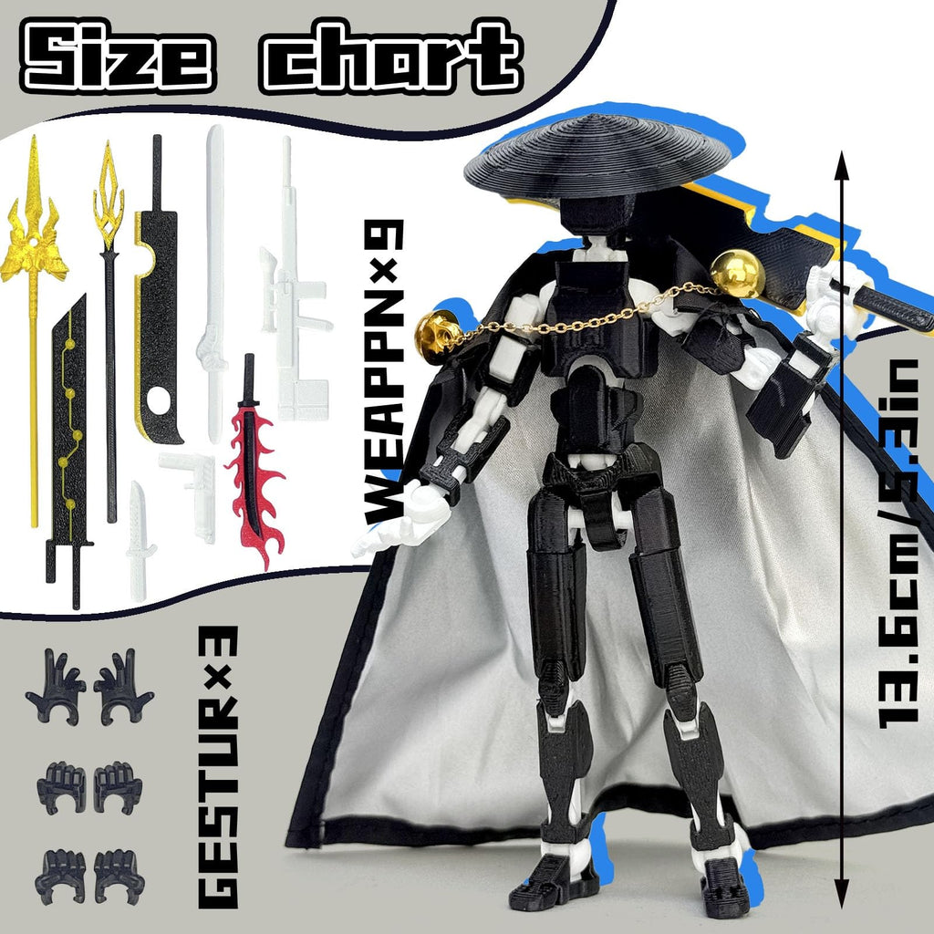 T13 Action Figure (5.2 Inch) – 3D Printed Robo 13 by Sooza, Fully Jointed with Weapons and Hands