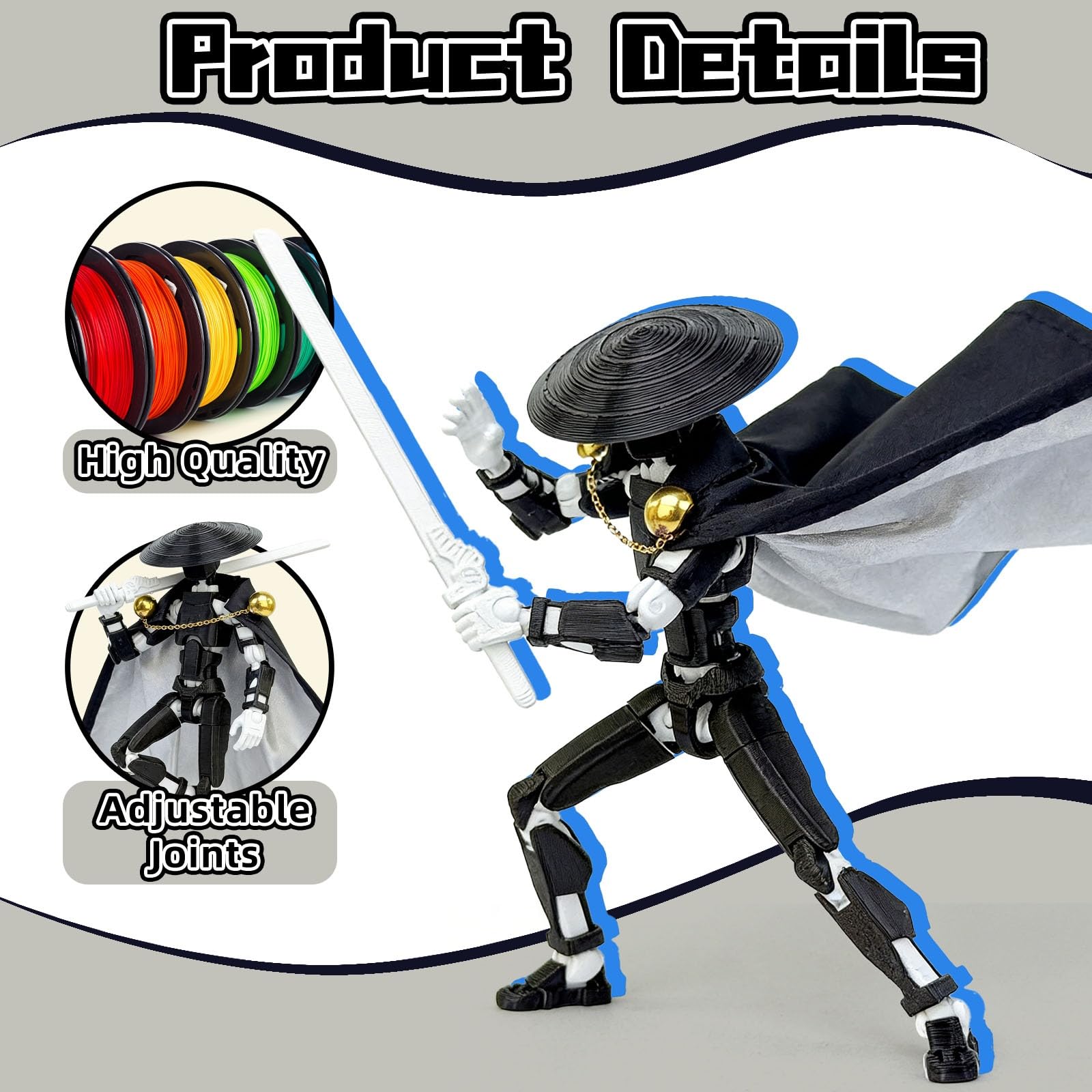 T13 Action Figure (5.2 Inch) – 3D Printed Robo 13 by Sooza, Fully Jointed with Weapons and Hands
