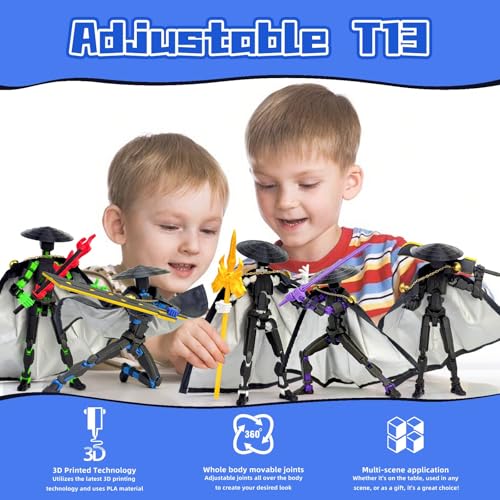 T13 Action Figure 5.2" Swordsman - Black Blue: 3D Printed Posable Robot by Sooza for Creative Play