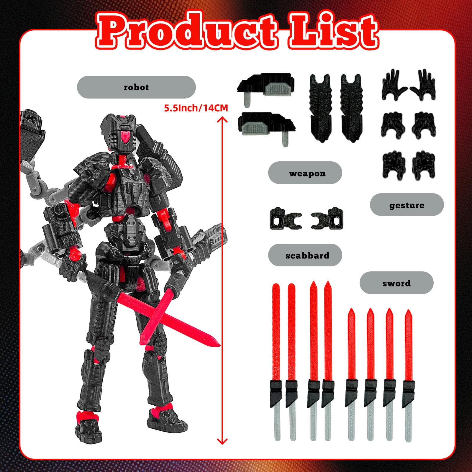 T13 Action Figure (5.5 Inch, Black Red) – Assembled 3D Printed Collectible by Soozafone