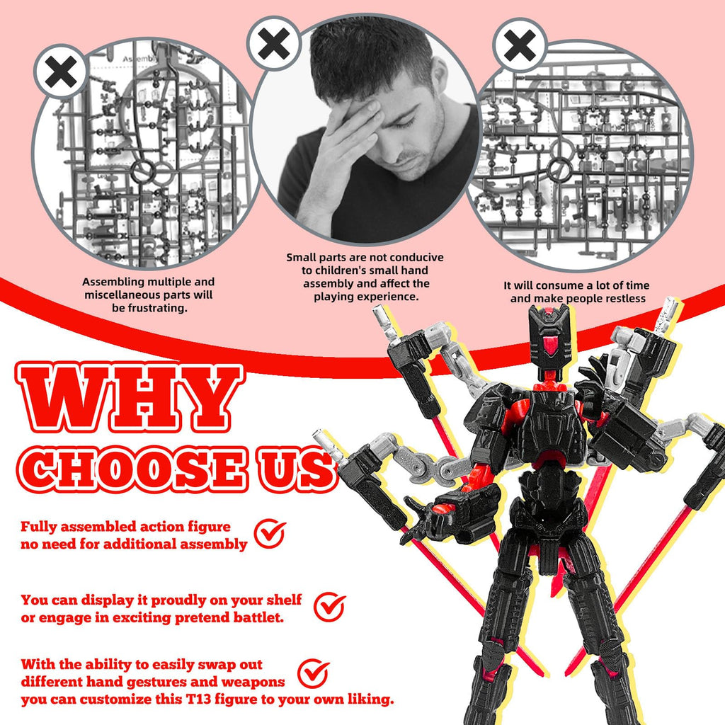 T13 Action Figure (5.5 Inch, Black Red) – Assembled 3D Printed Collectible by Soozafone
