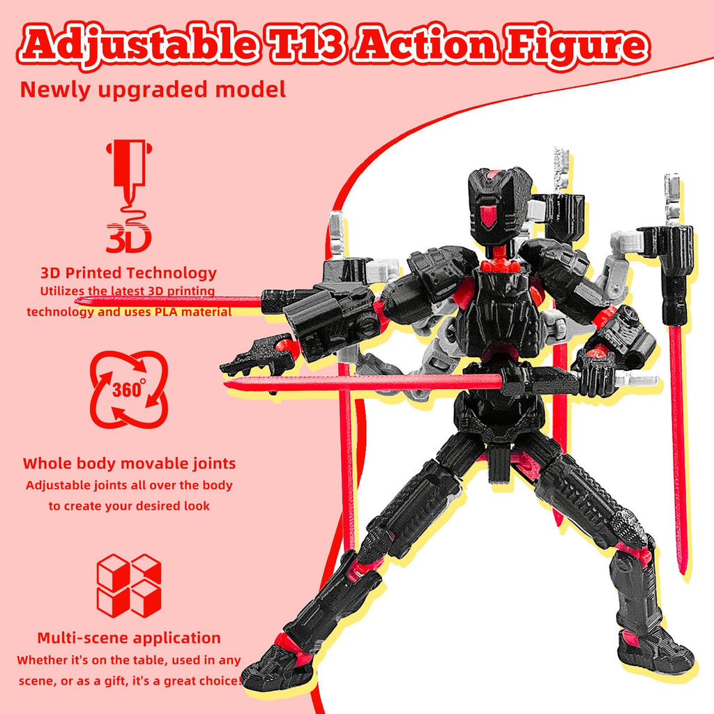 T13 Action Figure (5.5 Inch, Black Red) – Assembled 3D Printed Collectible by Soozafone