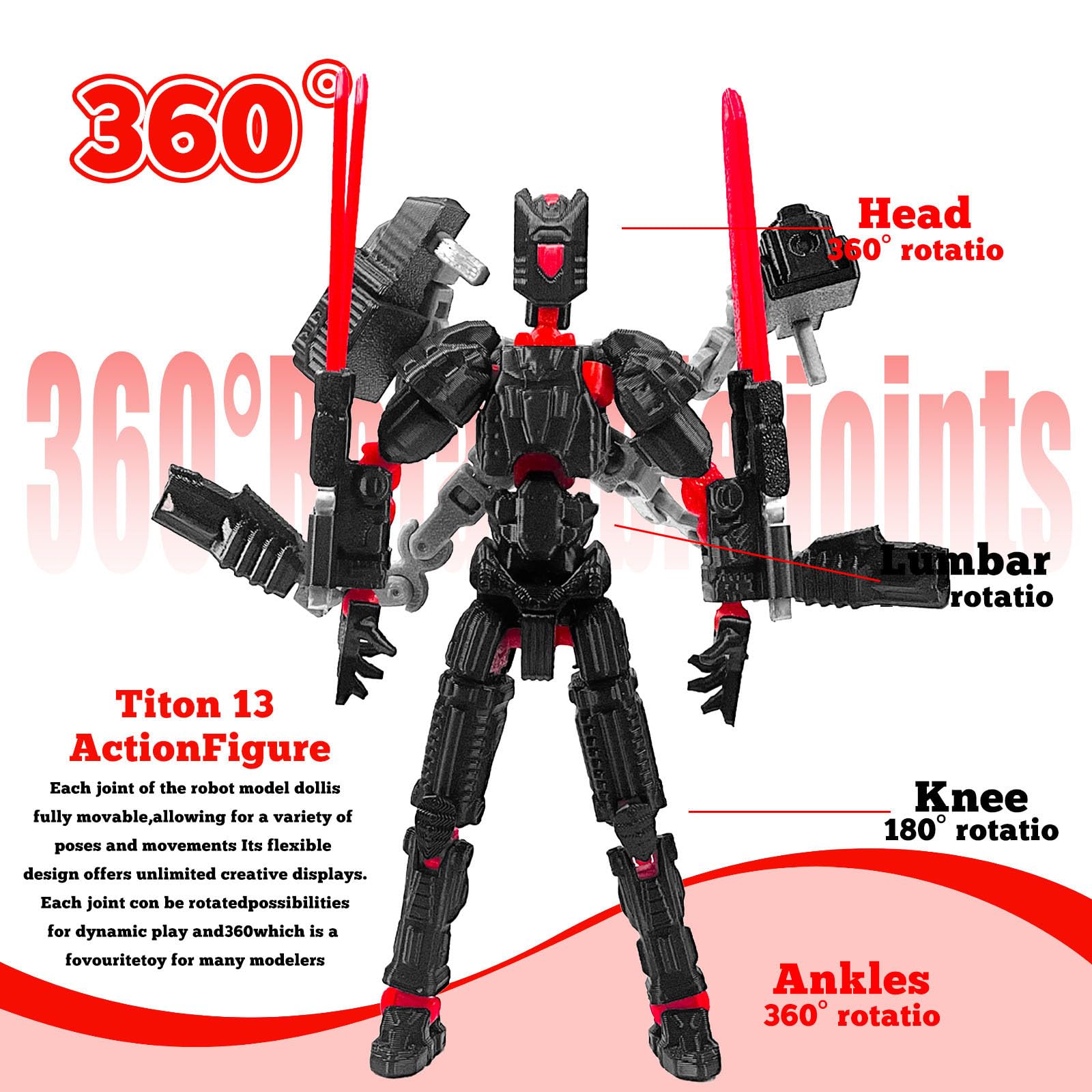 T13 Action Figure (5.5 Inch, Black Red) – Assembled 3D Printed Collectible by Soozafone