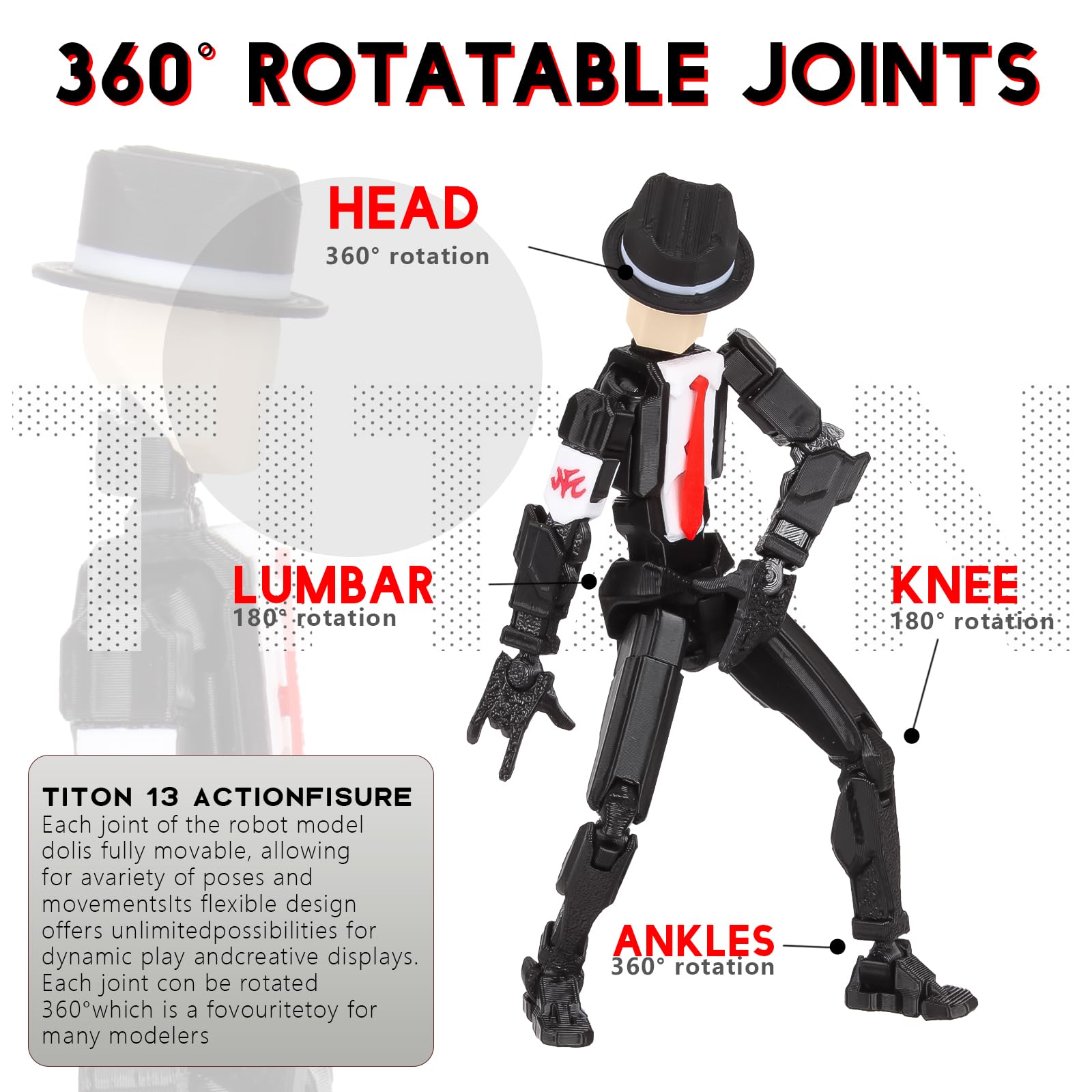 T13 Action Figure Pre-Assembled 5.4 Inch Fully Articulated Titan 13 Model with Sniper Rifle and Guitar - SENROELECTRONAGE