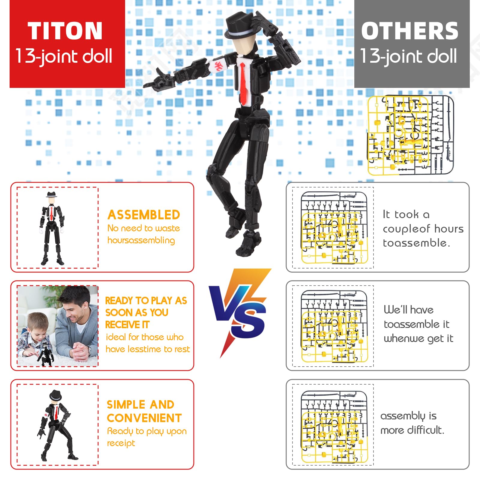 T13 Action Figure Pre-Assembled 5.4 Inch Fully Articulated Titan 13 Model with Sniper Rifle and Guitar - SENROELECTRONAGE