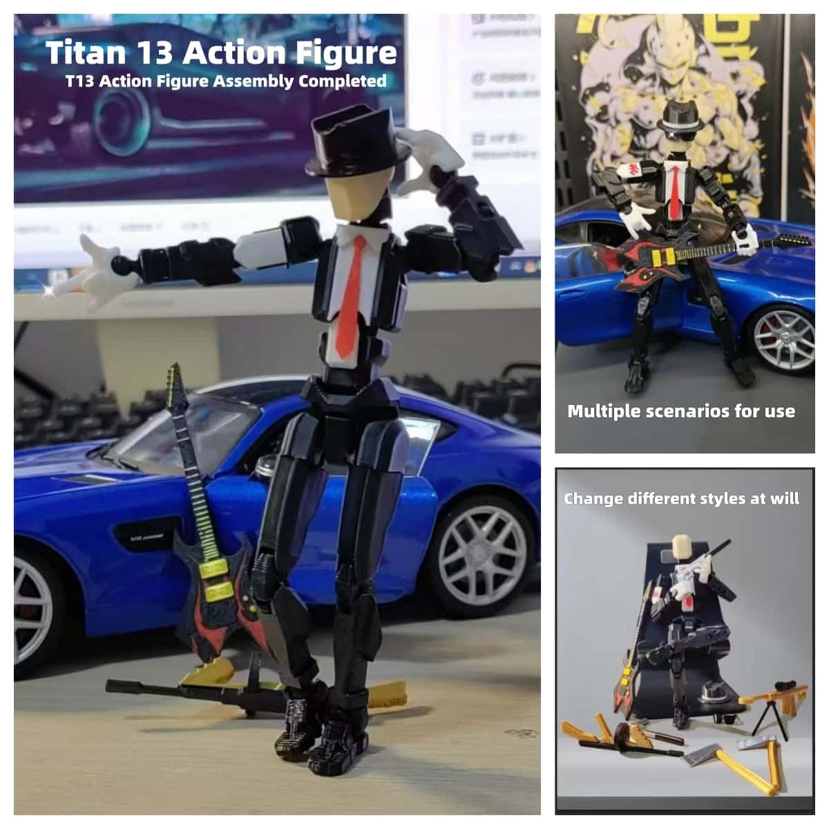 T13 Action Figure Pre-Assembled 5.4 Inch Fully Articulated Titan 13 Model with Sniper Rifle and Guitar - SENROELECTRONAGE