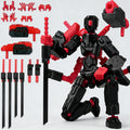 T13 Action Figure Set - 6-Arm 3D Printed Robot with 30+ Points of Articulation (Red & Black, Pre-Assembled)