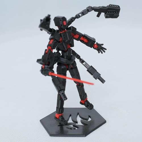 T13 Action Figure Set - 6-Arm 3D Printed Robot with 30+ Points of Articulation (Red & Black, Pre-Assembled)
