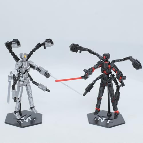 T13 Action Figure Set - 6-Arm 3D Printed Robot with 30+ Points of Articulation (Red & Black, Pre-Assembled)