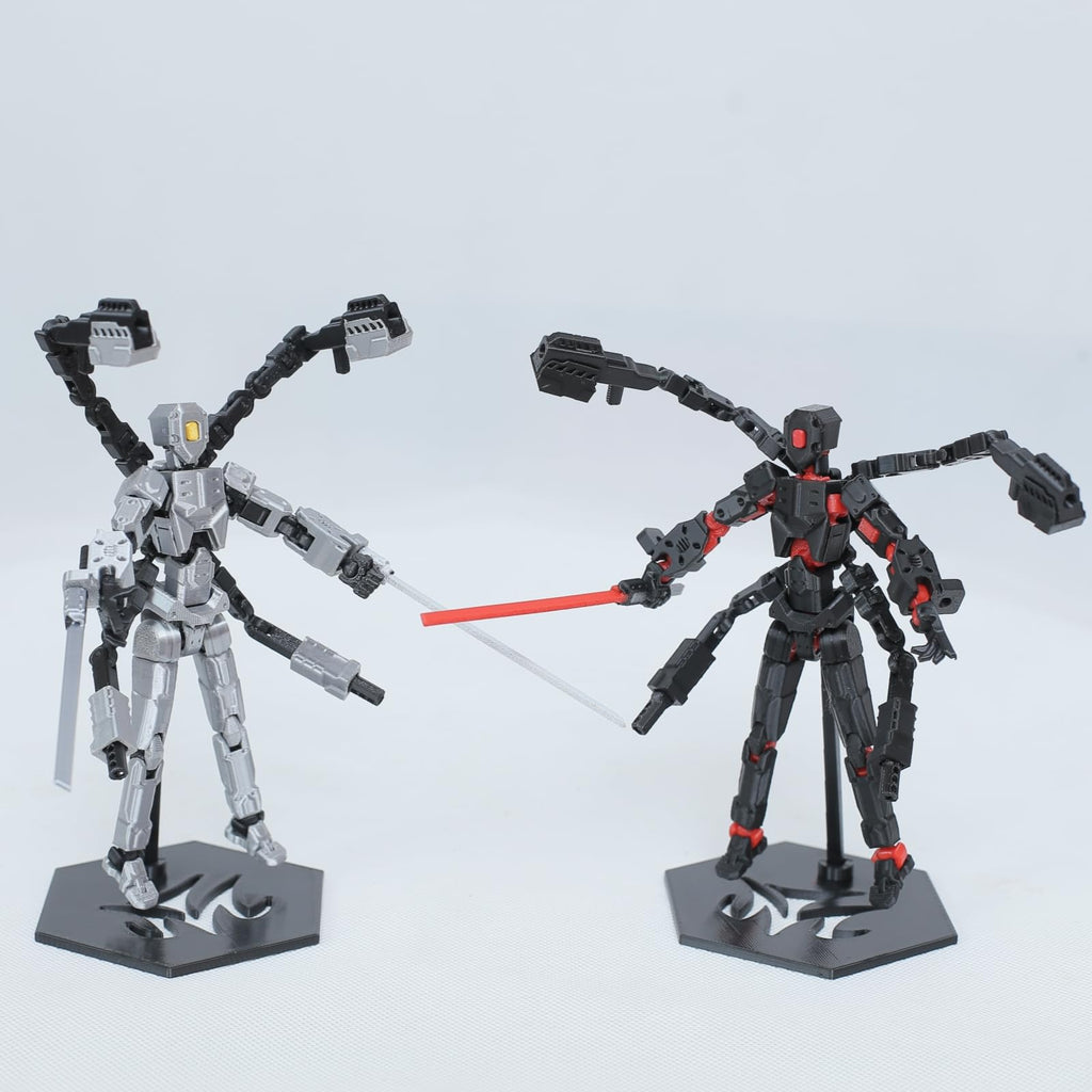 T13 Action Figure Set - 6-Arm 3D Printed Robot with 30+ Points of Articulation (Red & Black, Pre-Assembled)