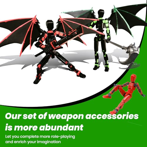 T13 Action Figure Set - Pre-Assembled Articulated Robot with Demon Wings & Weapons (Green Black)