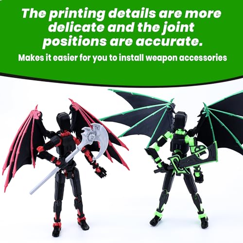 T13 Action Figure Set - Pre-Assembled Articulated Robot with Demon Wings & Weapons (Green Black)