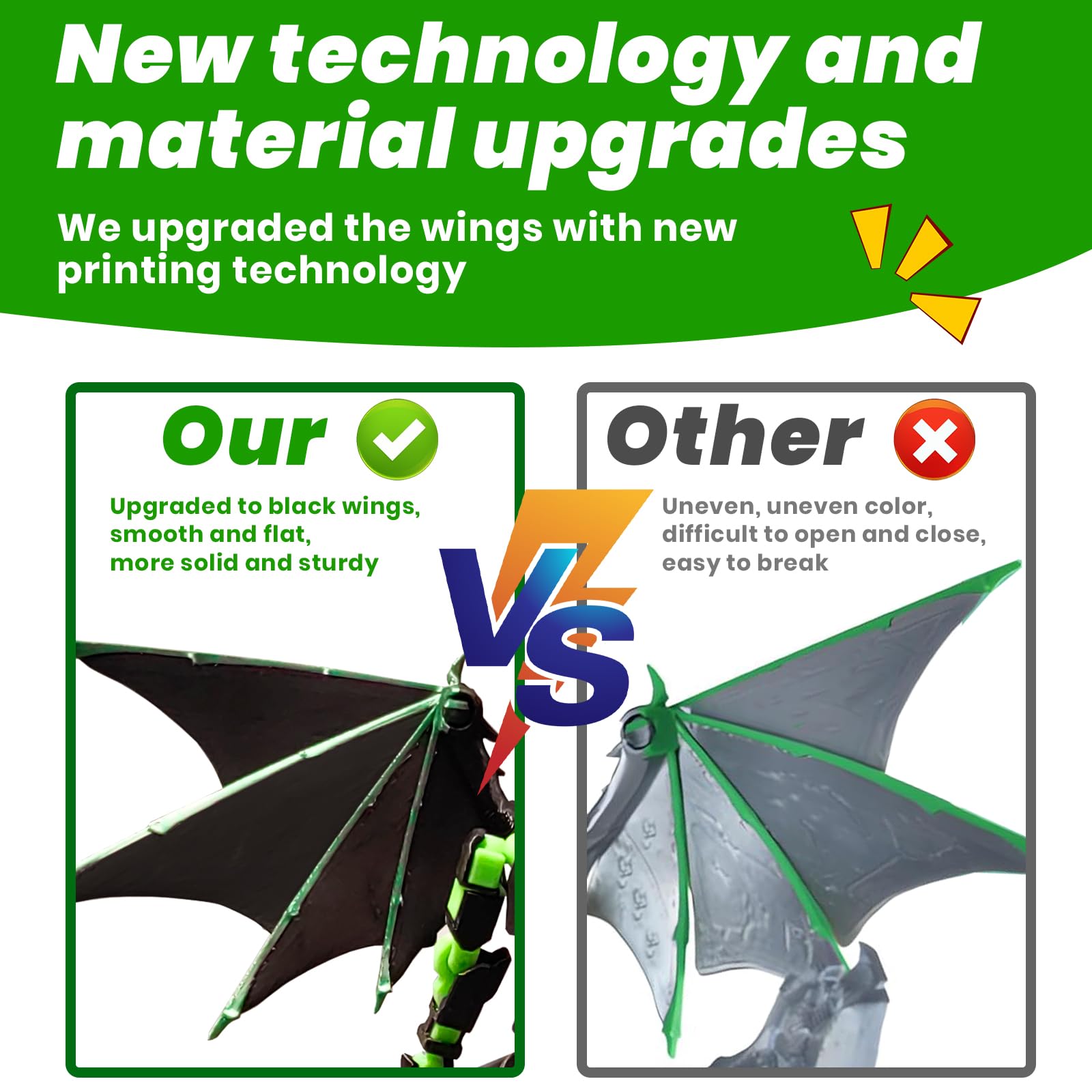 T13 Action Figure Set - Pre-Assembled Articulated Robot with Demon Wings & Weapons (Green Black)