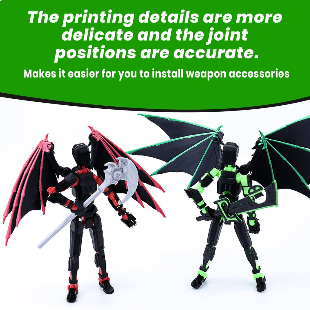 T13 Action Figure Set - Pre-Assembled Articulated Robot with Demon Wings & Weapons (Green Black)