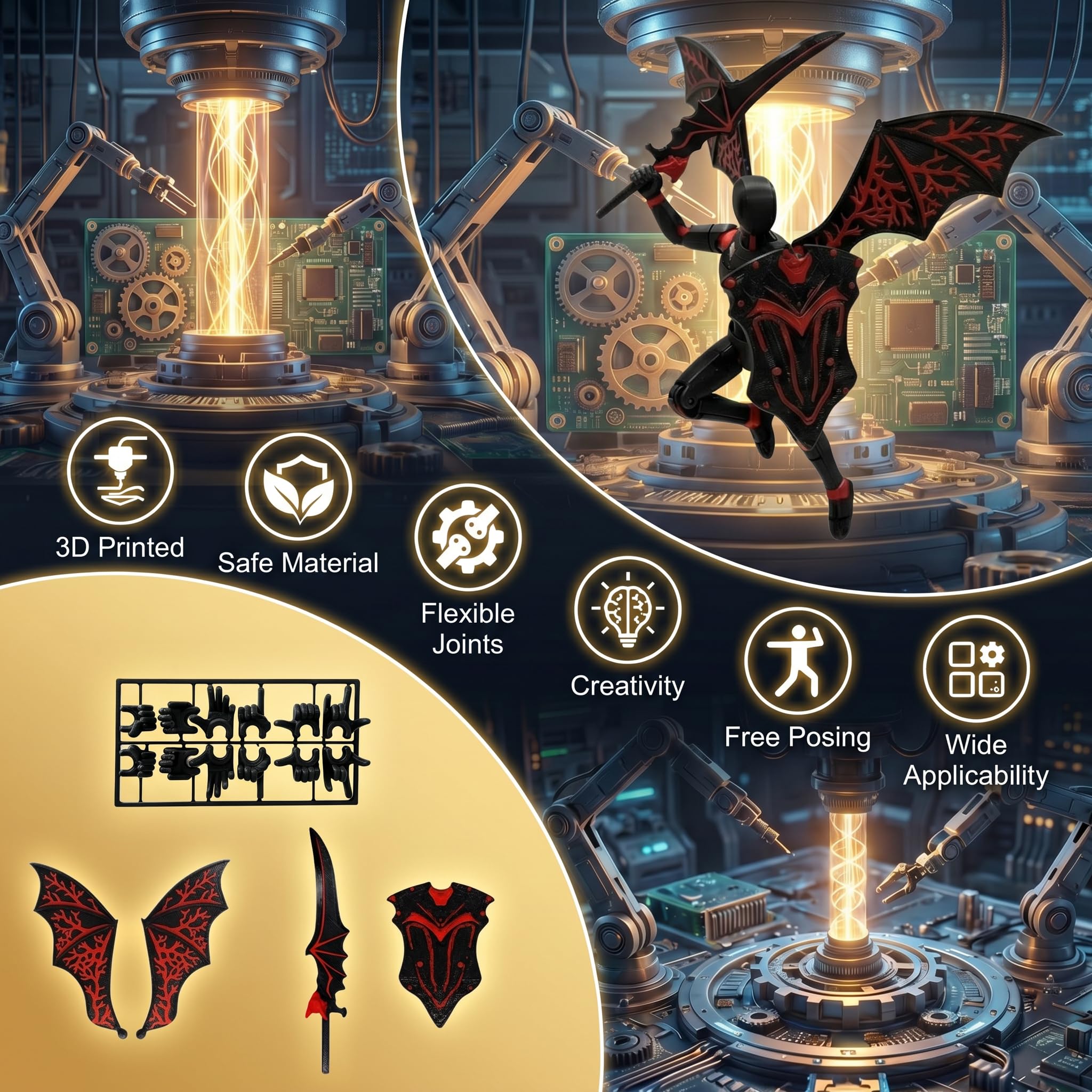 T13 Action Figure Set – 3D Printed Titan 13 with Movable Joints, Wings & Weapons, Assembled