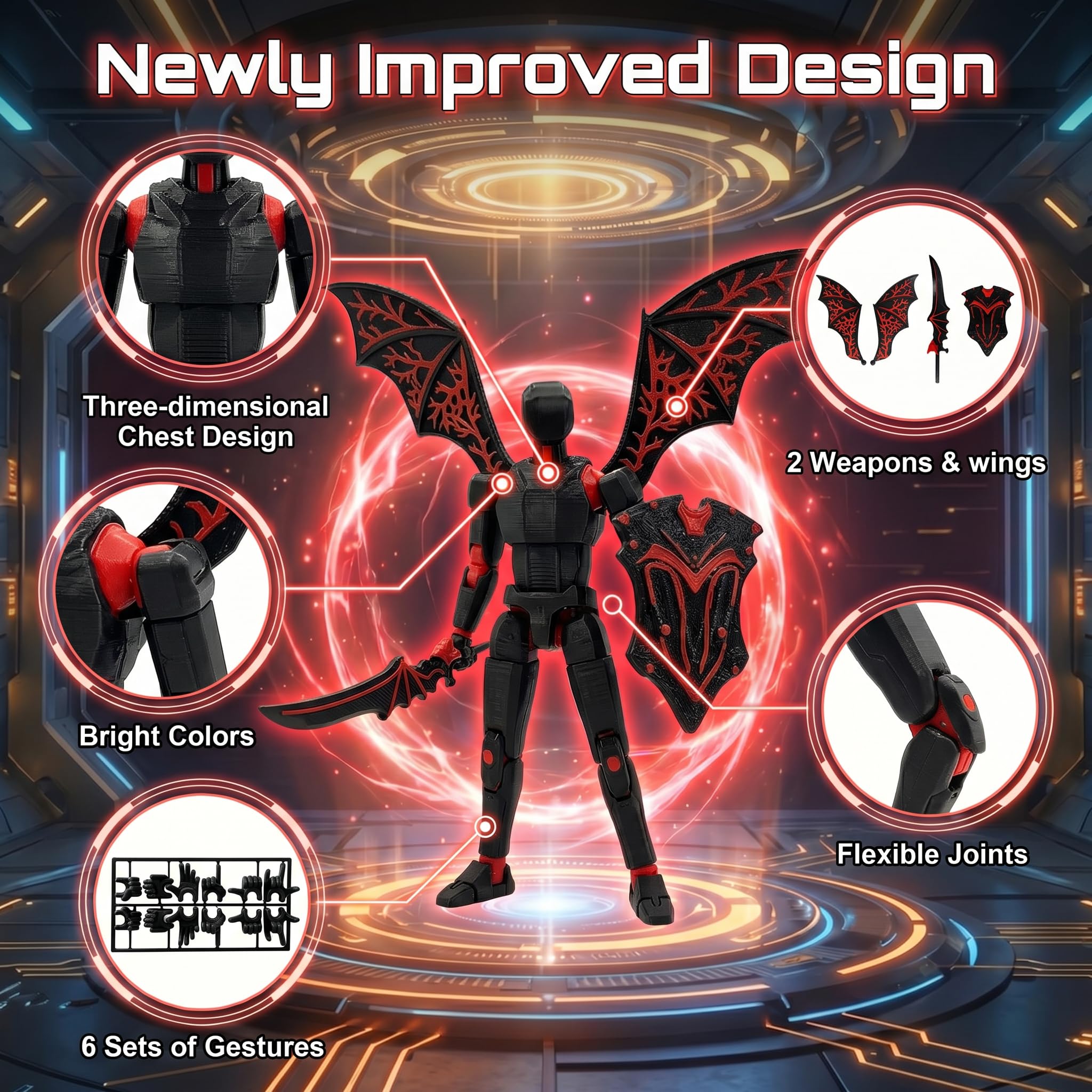T13 Action Figure Set – 3D Printed Titan 13 with Movable Joints, Wings & Weapons, Assembled