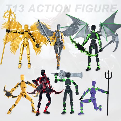 T13 Fully Articulated Action Figure - 3D Printed Multi-Jointed Movable Toy for Collectors (Black Red)