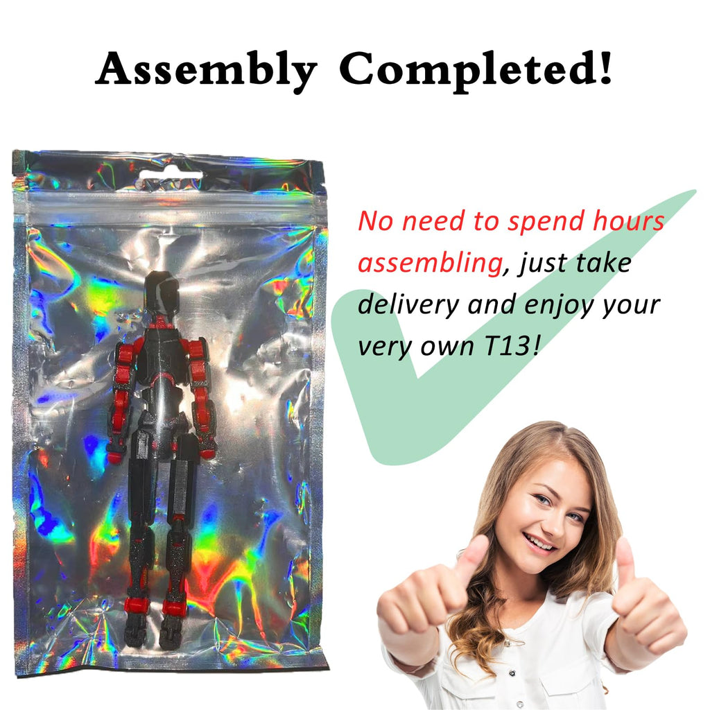 T13 Fully Articulated Action Figure - 3D Printed Multi-Jointed Movable Toy for Collectors (Black Red)