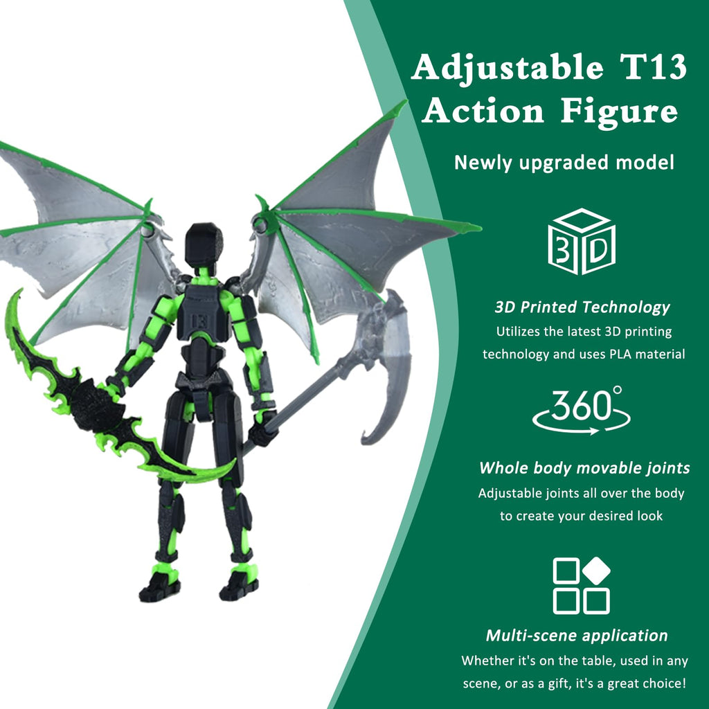 T13 Fully Articulated Action Figure - 3D Printed Multi-Jointed Movable Toy for Collectors (Black Red)