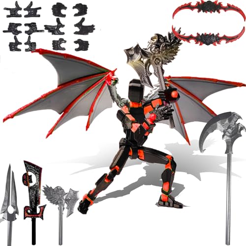 T13 Fully Articulated Action Figure - 3D Printed Multi-Jointed Movable Toy for Collectors (Black Red)