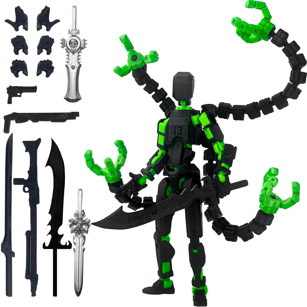 T13 Fully Jointed Action Figure – 5.5 Inch, Already Assembled, Black Green with Custom Accessories