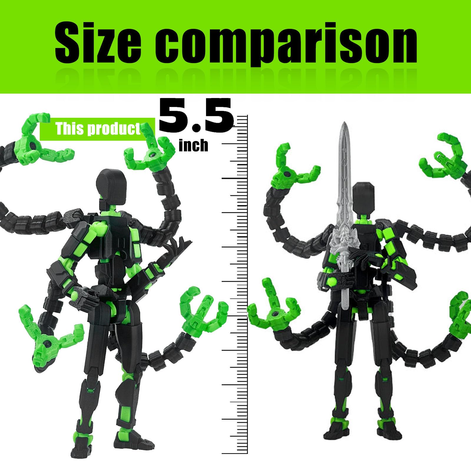 T13 Fully Jointed Action Figure – 5.5 Inch, Already Assembled, Black Green with Custom Accessories