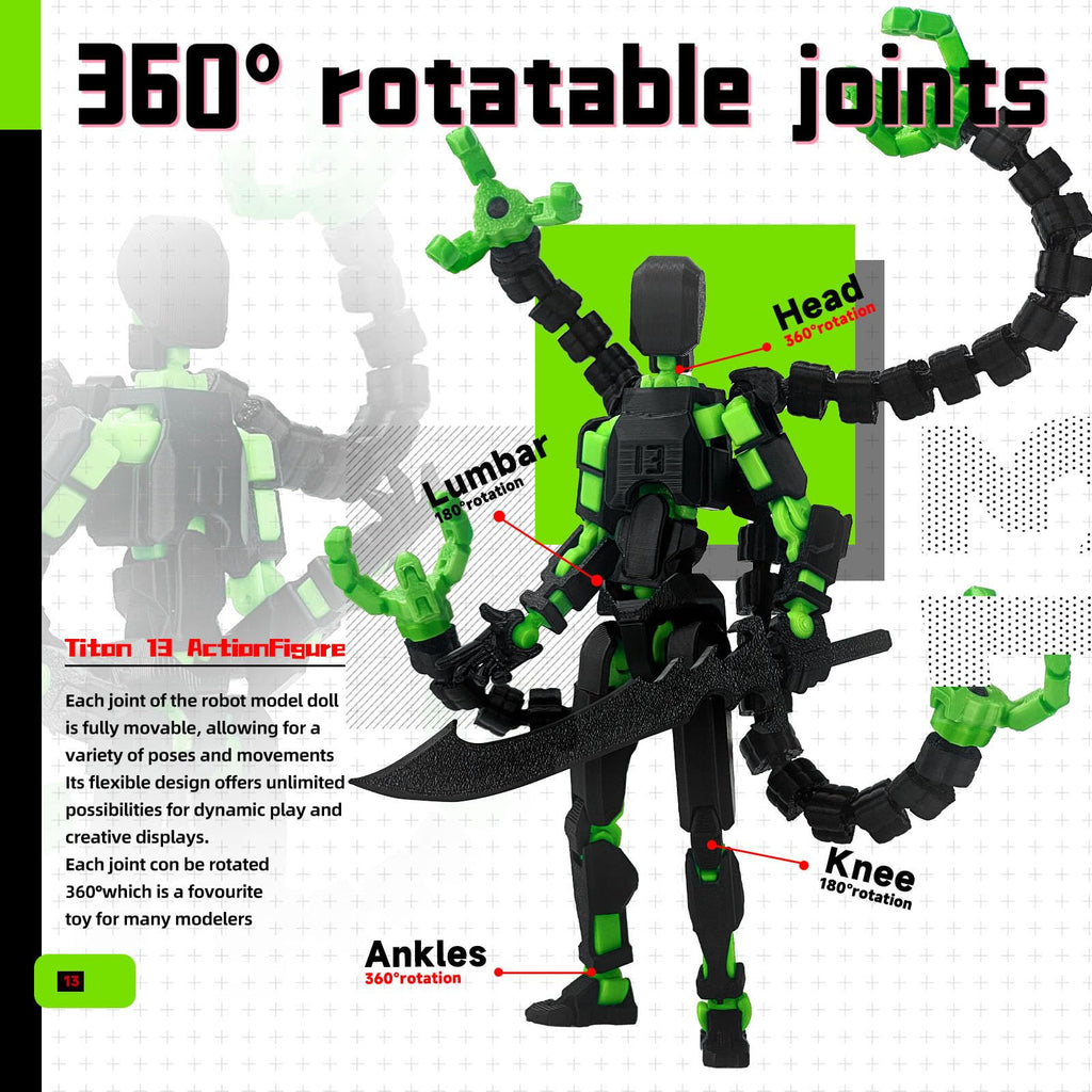 T13 Fully Jointed Action Figure – 5.5 Inch, Already Assembled, Black Green with Custom Accessories
