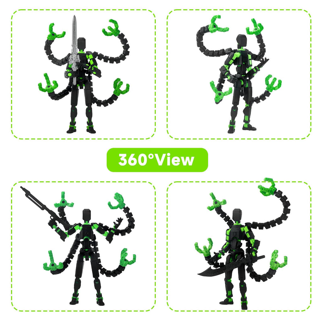 T13 Fully Jointed Action Figure – 5.5 Inch, Already Assembled, Black Green with Custom Accessories