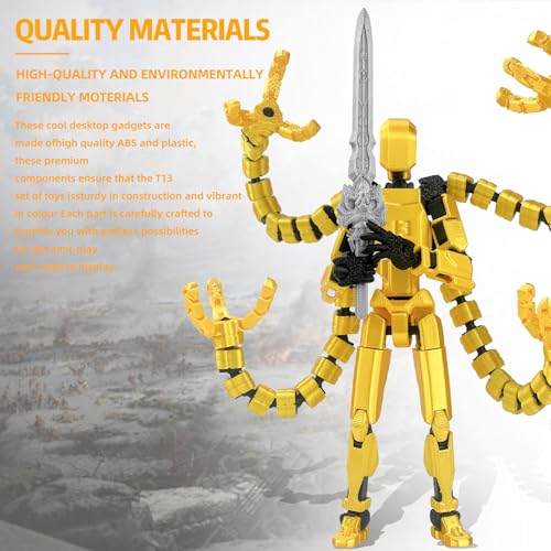 T13 Pre-Assembled Multi-Jointed Action Figure with Interchangeable Hands and Weapons – Yellow 5.5 Inch by PkghoKids