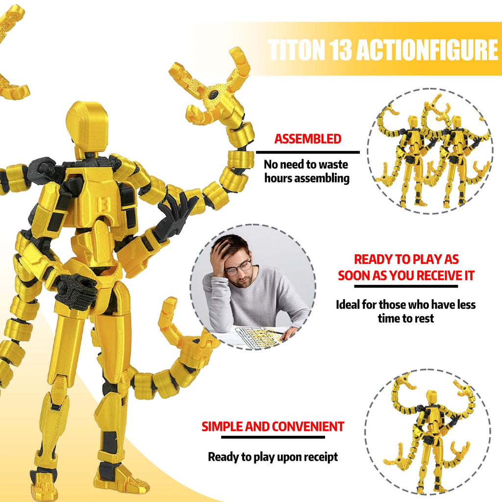 T13 Pre-Assembled Multi-Jointed Action Figure with Interchangeable Hands and Weapons – Yellow 5.5 Inch by PkghoKids