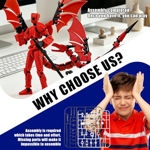 T13 Red Robot Action Figure with Dragon – 3D Printed Mecha Toy with Multi-Jointed Articulation and DIY Weapons