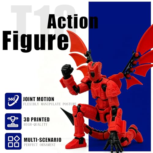 T13 Red Robot Action Figure with Dragon – 3D Printed Mecha Toy with Multi-Jointed Articulation and DIY Weapons