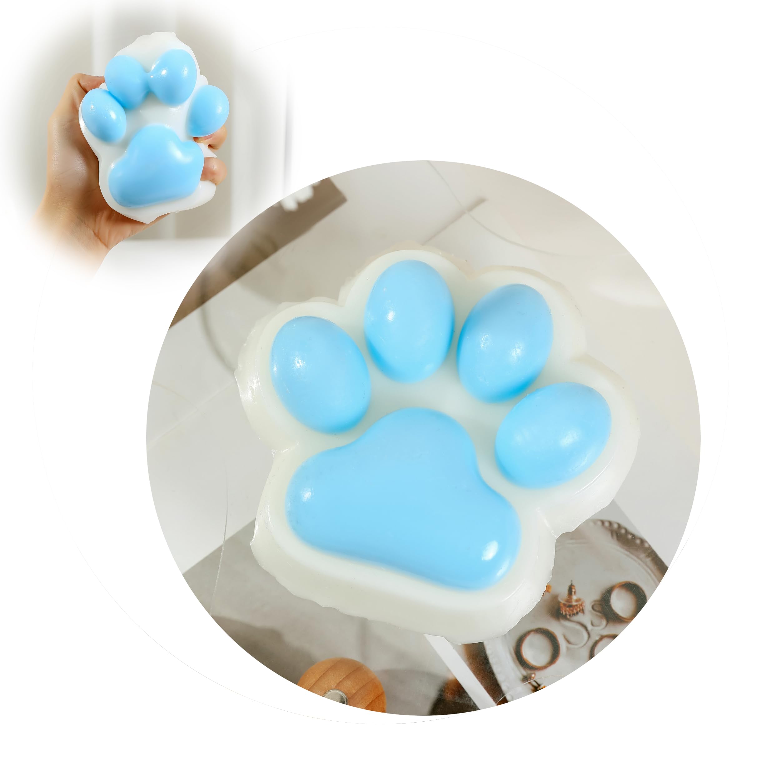 Taba Squishy Cat Paw Squeeze Toy - Blue Large - Stress Relief Fidget Toy for Adults & Kids