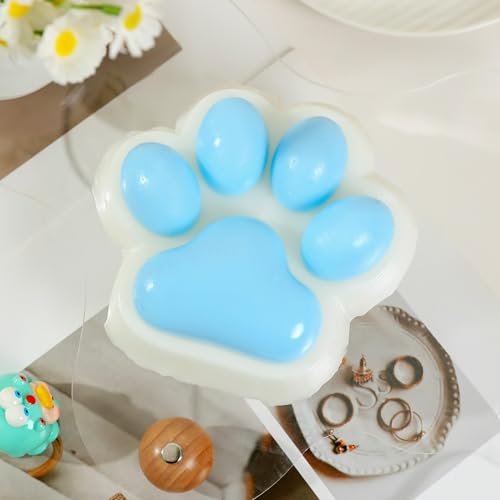 Taba Squishy Cat Paw Squeeze Toy - Blue Large - Stress Relief Fidget Toy for Adults & Kids
