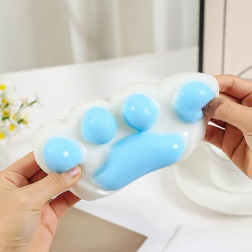 Taba Squishy Cat Paw Squeeze Toy - Blue Large - Stress Relief Fidget Toy for Adults & Kids