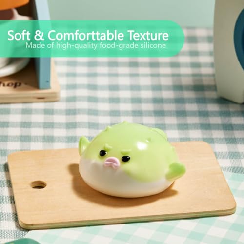 Taba Squishy Green Pufferfish – Kawaii Stress Relief Squeeze Toy, Soft Silicone Fidget Gift for Kids & Adults