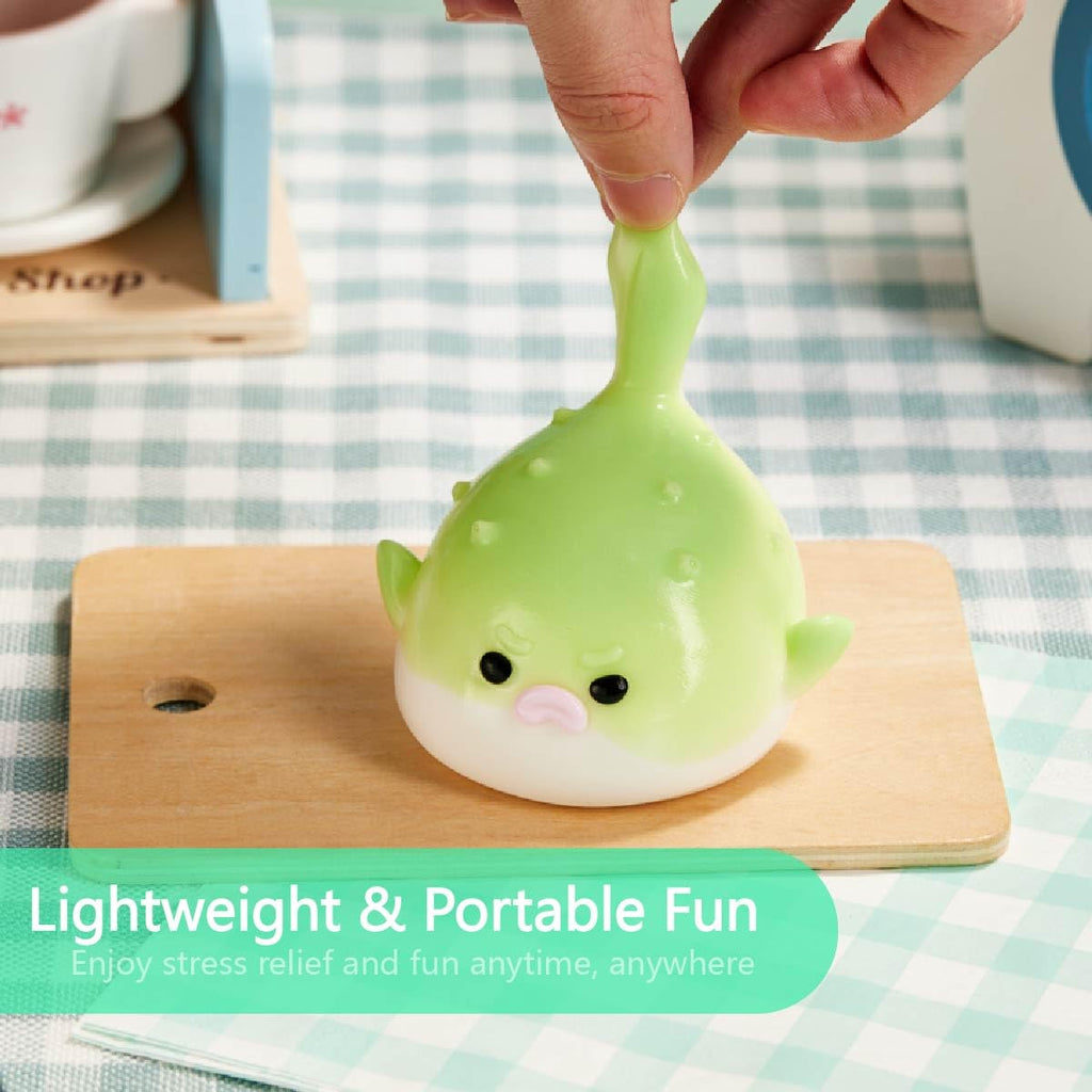 Taba Squishy Green Pufferfish – Kawaii Stress Relief Squeeze Toy, Soft Silicone Fidget Gift for Kids & Adults