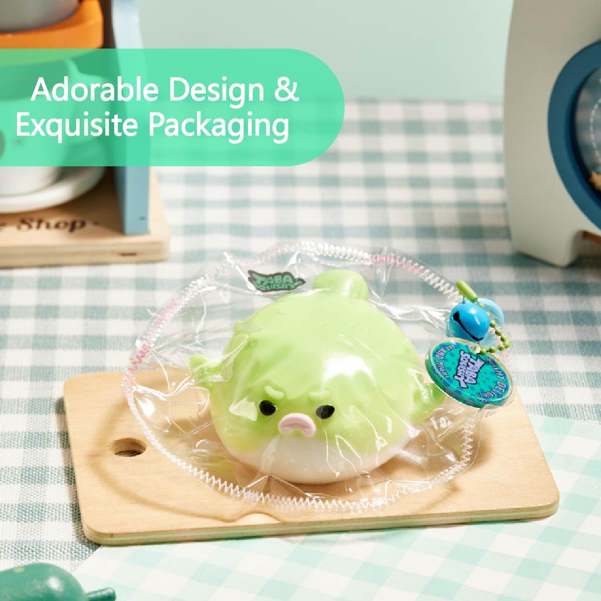 Taba Squishy Green Pufferfish – Kawaii Stress Relief Squeeze Toy, Soft Silicone Fidget Gift for Kids & Adults