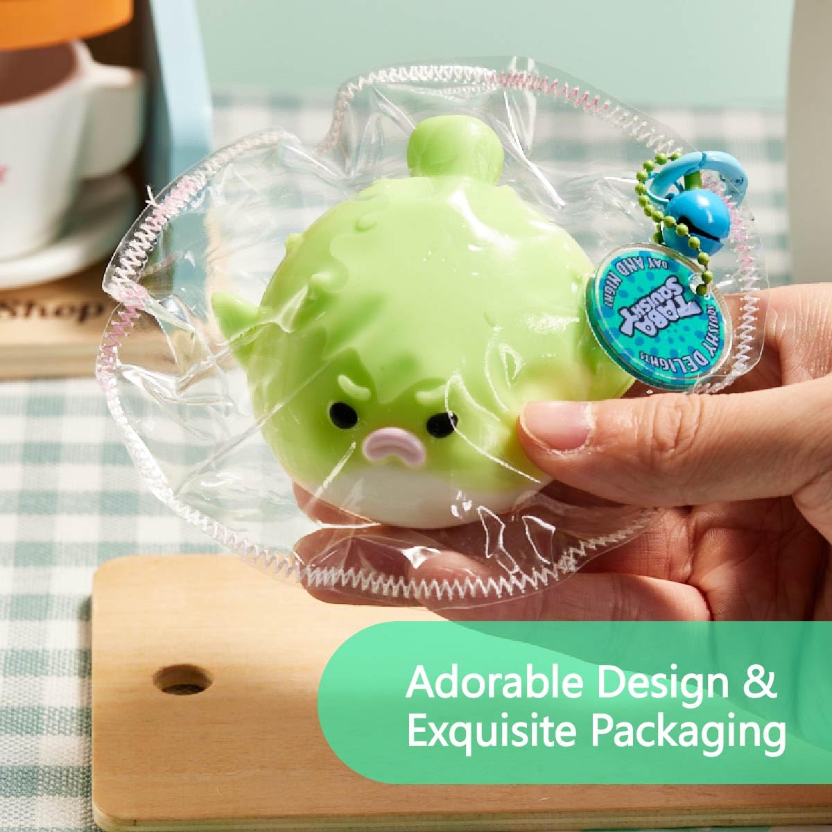 Taba Squishy Green Pufferfish – Kawaii Stress Relief Squeeze Toy, Soft Silicone Fidget Gift for Kids & Adults