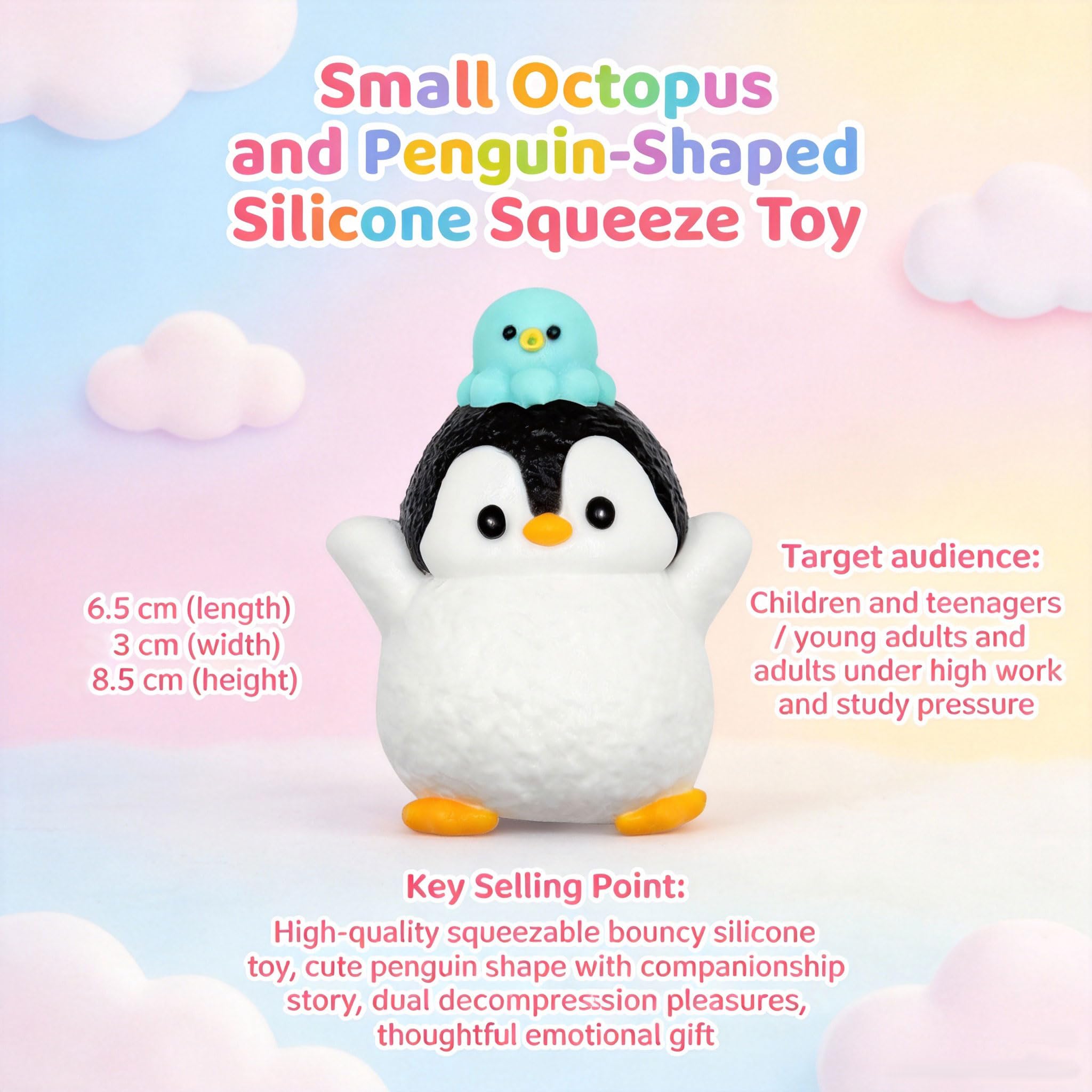 Taba Squishy Penguin – Cute Silicone Fidget Toy for Stress Relief and Anxiety