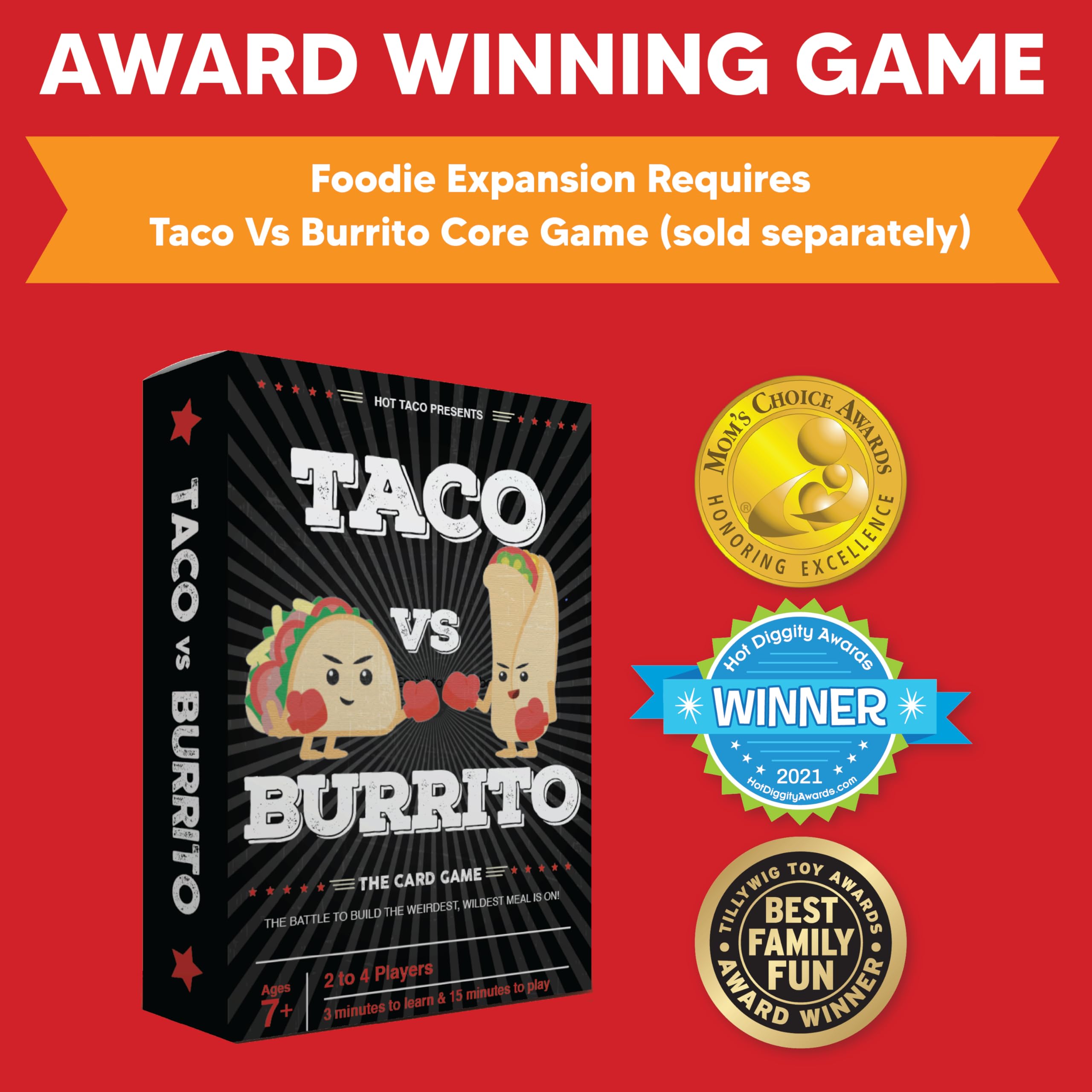 Taco vs Burrito Foodie Expansion Pack – 30 New Cards, Tortilla Holders, Ages 7+