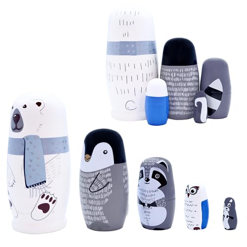 Taefaba Handmade Wooden Nesting Dolls - Set of 5 Rabbit Matryoshka with Carrot