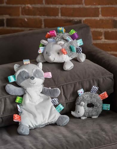 Taggies Heather Hedgehog Baby Rattle - 5-Inch Soft Ring Rattle with Satin Loop Tags