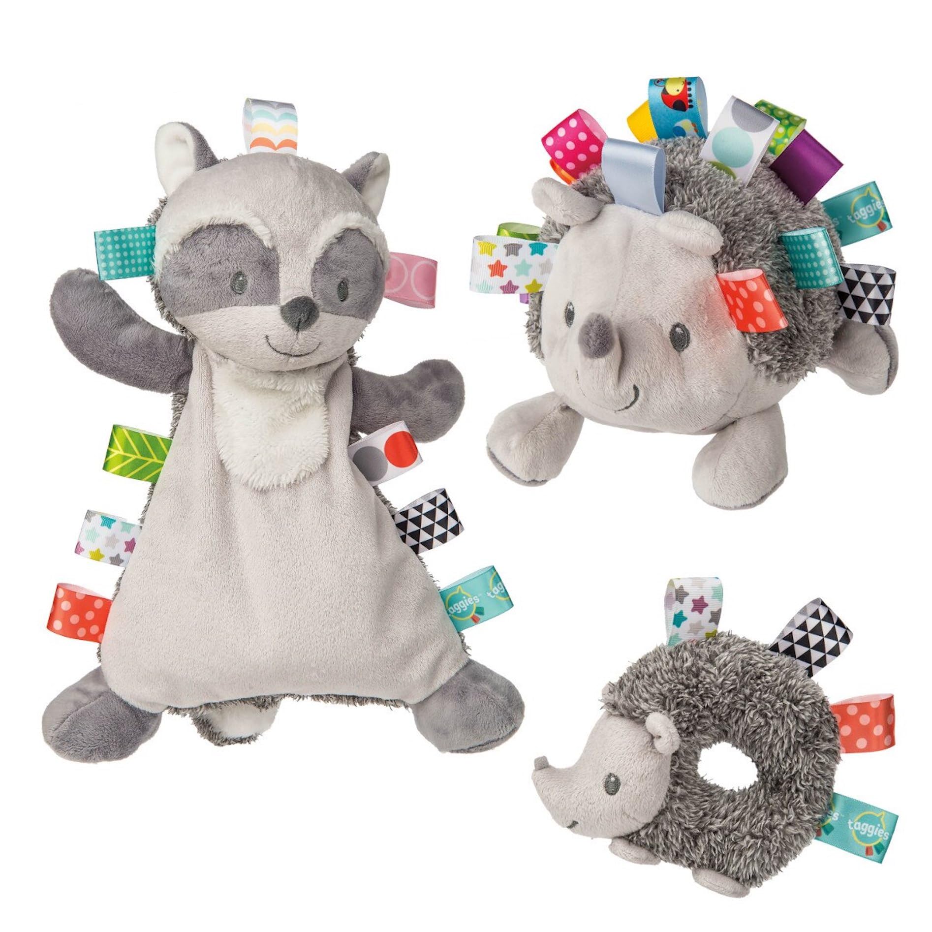 Taggies Heather Hedgehog Baby Rattle - 5-Inch Soft Ring Rattle with Satin Loop Tags
