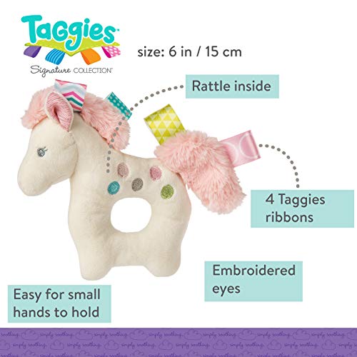 Taggies Painted Pony Embroidered Soft Ring Rattle - 5-Inch Baby Rattle with Satin Loop Tags