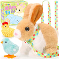 Tagitary Easter Plush Bunny Toy: Hopping Interactive Rabbit with Leash, Sounds, and Wind-Up Chickens
