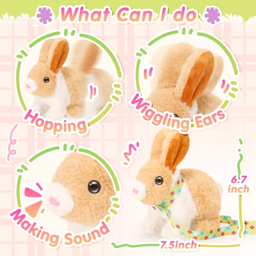 Tagitary Easter Plush Bunny Toy: Hopping Interactive Rabbit with Leash, Sounds, and Wind-Up Chickens