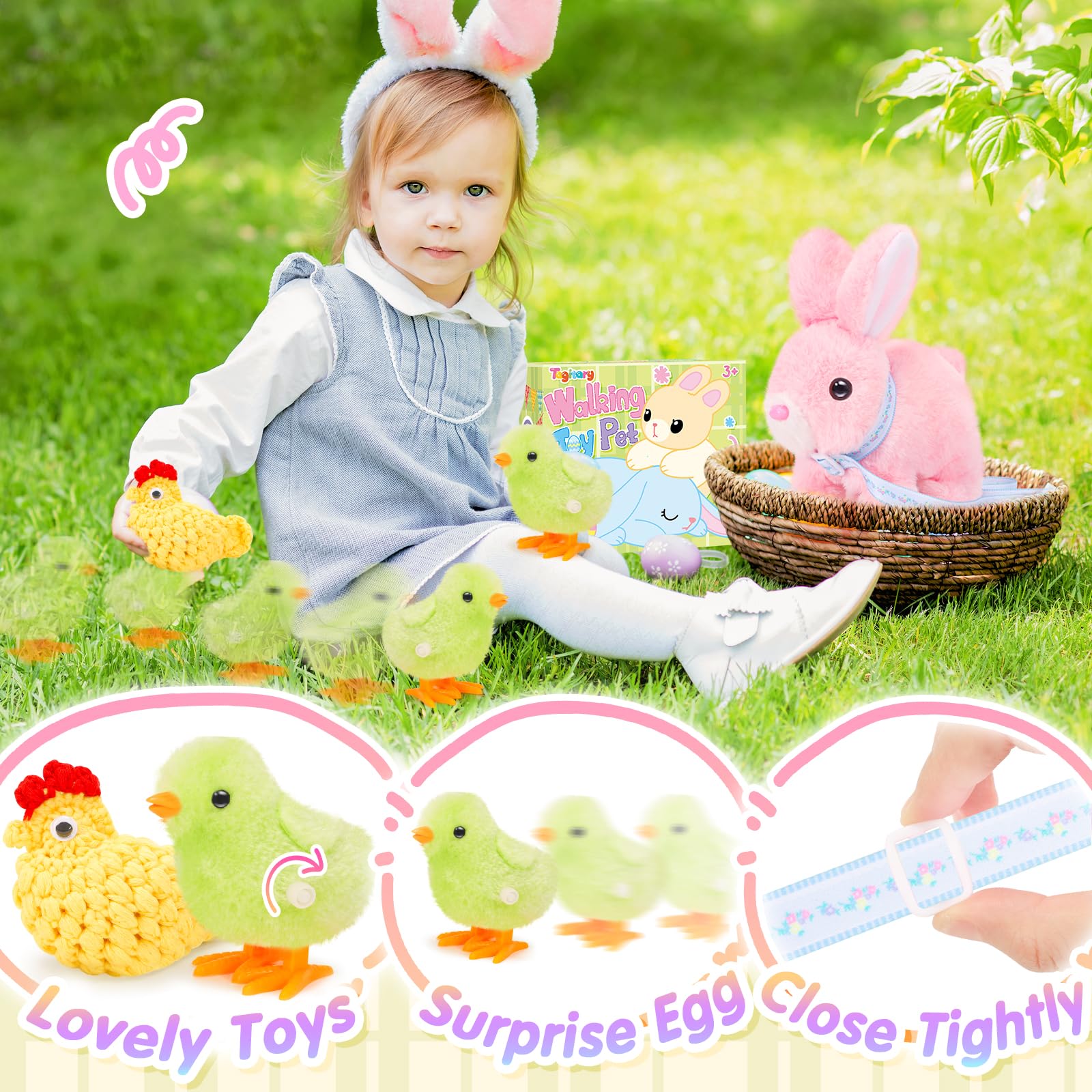 Tagitary Easter Plush Walking Bunny with Sounds and Leash for Toddlers