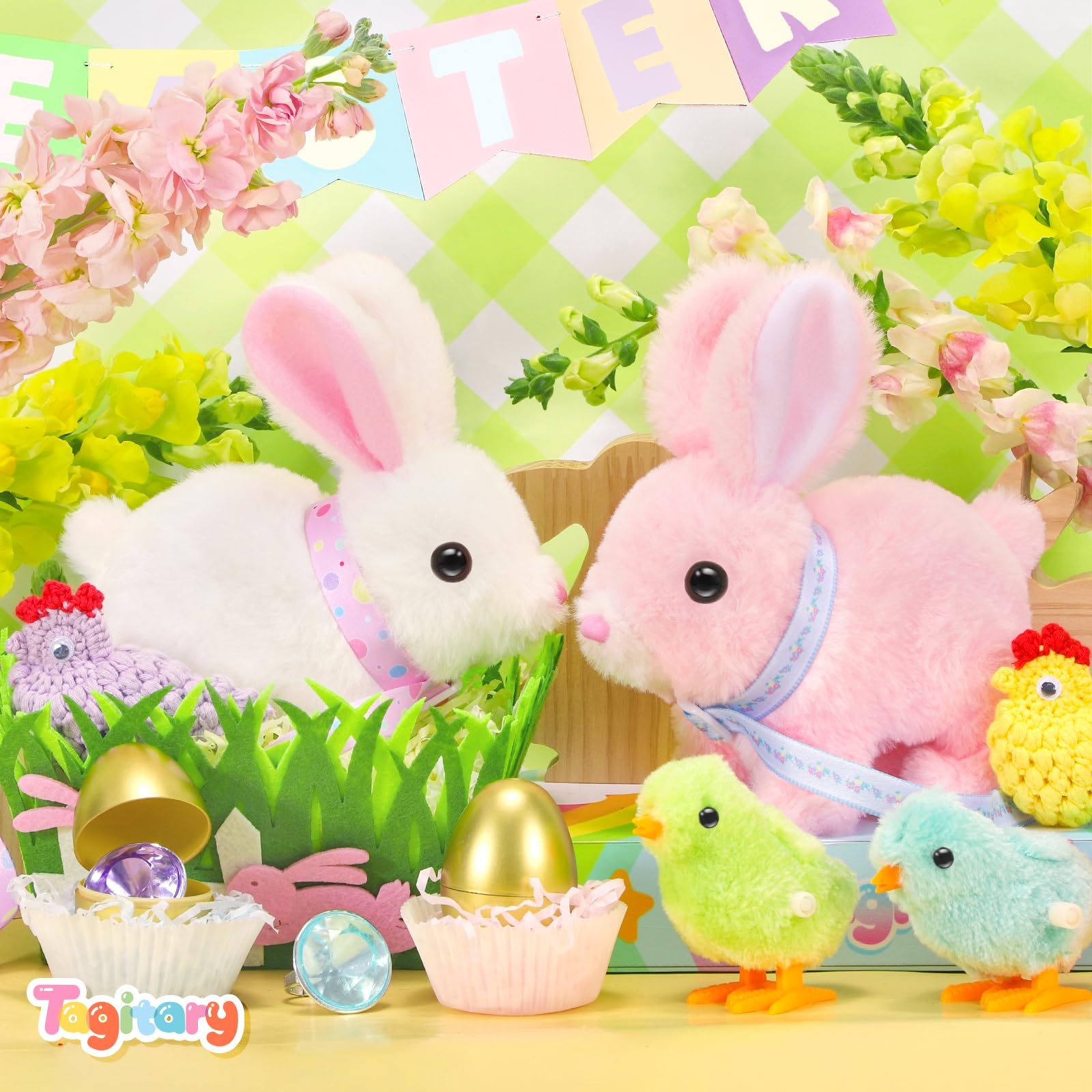Tagitary Easter Plush Walking Bunny with Sounds and Leash for Toddlers